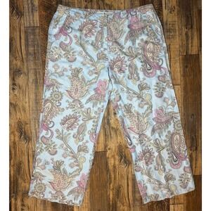 Tommy Hilfiger Capri Pants Women's Cropped Blue Paisley Print Casual